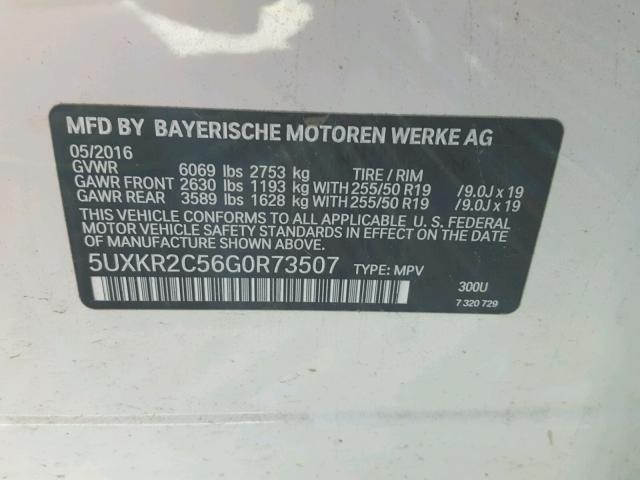 5UXKR2C56G0R73507 - 2016 BMW X5 SDRIVE3 WHITE photo 10