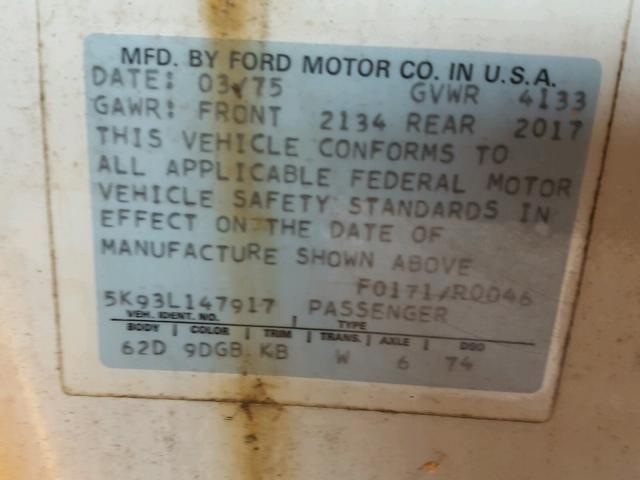 5K93L147917 - 1974 FORD MAVERICK WHITE photo 10