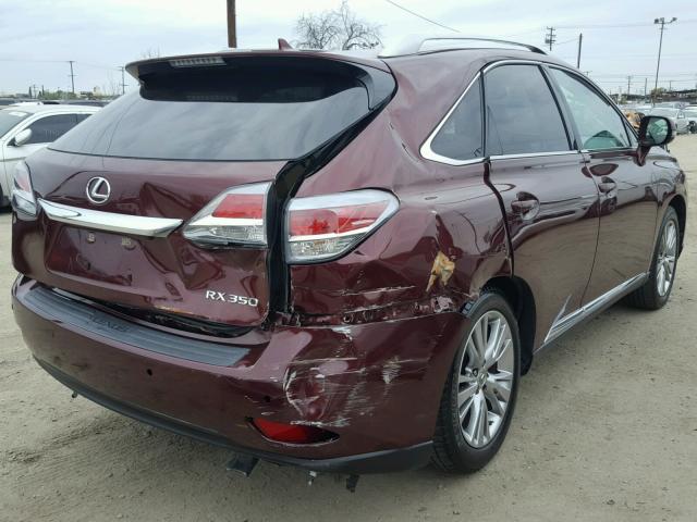 2T2ZK1BA1DC121897 - 2013 LEXUS RX 350 BURGUNDY photo 4