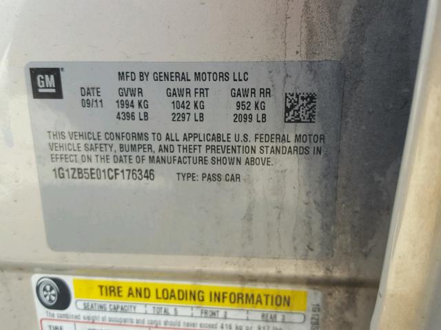 1G1ZB5E01CF176346 - 2012 CHEVROLET MALIBU LS ოქროსფერი ფოტო 10