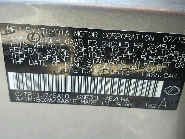 JTHBE1D25E5004114 - 2014 LEXUS IS 350 GRAY photo 10