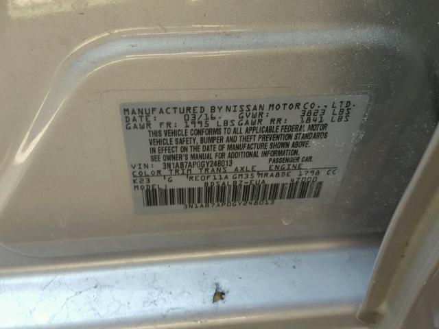 3N1AB7AP0GY248013 - 2016 NISSAN SENTRA S SILVER photo 10