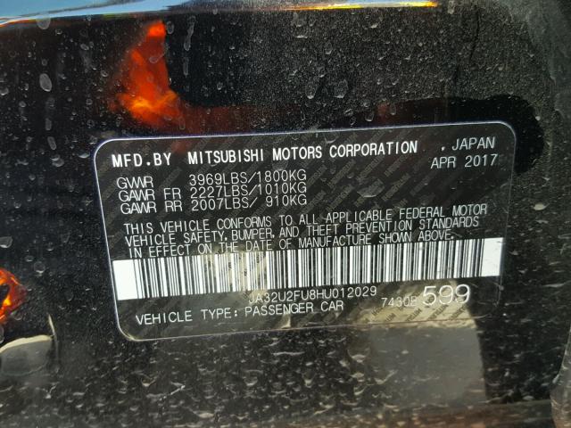 JA32U2FU8HU012029 - 2017 MITSUBISHI LANCER ES BLACK photo 10