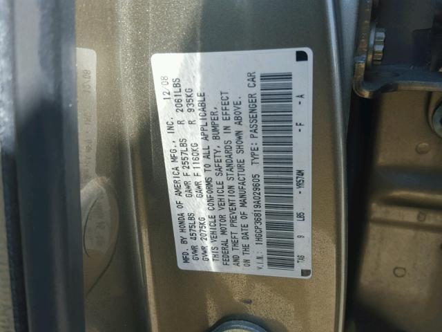 1HGCP36819A029605 - 2009 HONDA ACCORD EXL GOLD photo 10