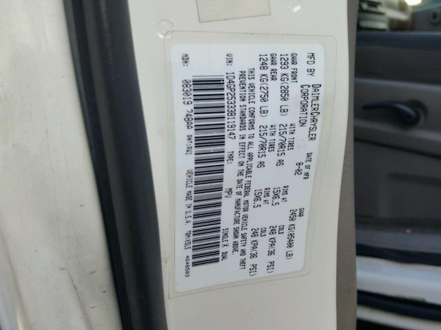 1D4GP25333B119147 - 2003 DODGE CARAVAN SE WHITE photo 10