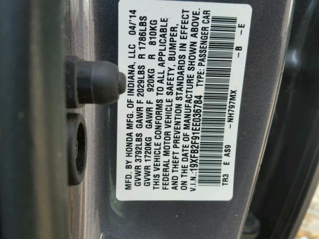 19XFB2F91EE036784 - 2014 HONDA CIVIC EXL GRAY photo 10