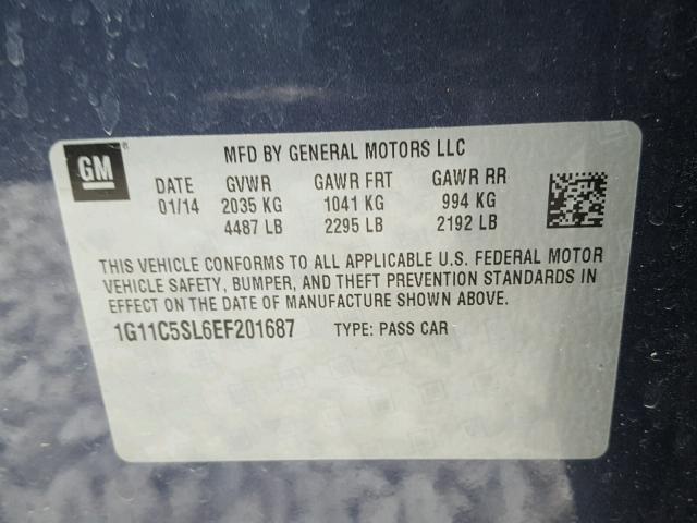 1G11C5SL6EF201687 - 2014 CHEVROLET MALIBU 1LT BLUE photo 10