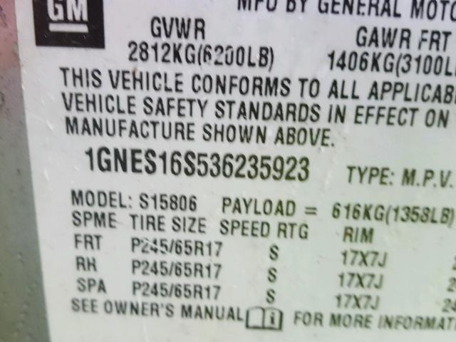 1GNES16S536235923 - 2003 CHEVROLET TRAILBLAZE TAN photo 10