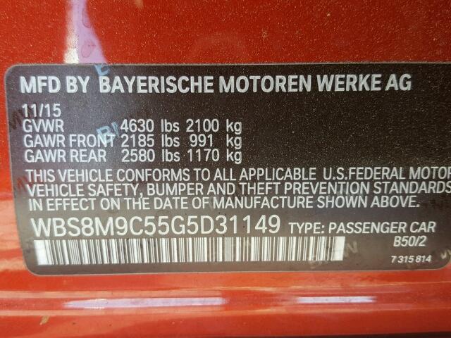 WBS8M9C55G5D31149 - 2016 BMW M3 RED photo 10