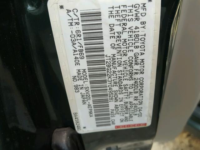 JT2BG22K3Y0495281 - 2000 TOYOTA CAMRY CE GREEN photo 10