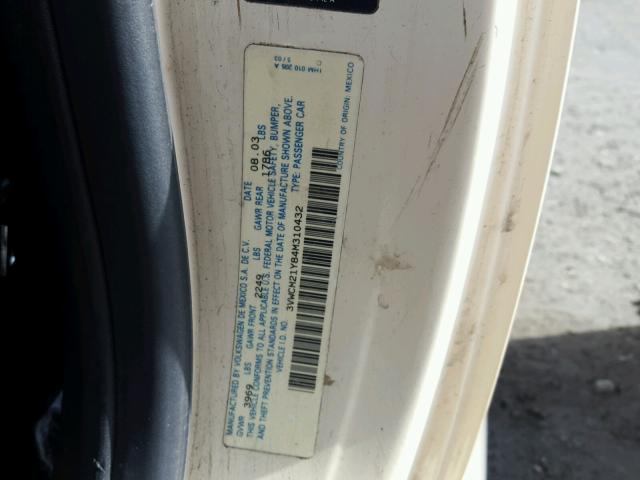 3VWCM21Y84M310432 - 2004 VOLKSWAGEN NEW BEETLE 白色 照片 10