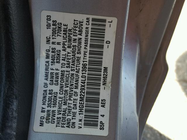 1HGEM229X4L013961 - 2004 HONDA CIVIC EX Gümüş foto 10