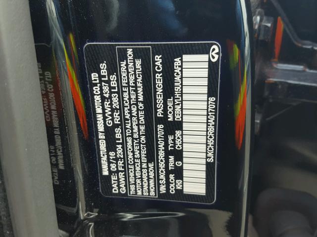 SJKCH5CR6HA017076 - 2017 INFINITI QX30 BASE BLACK photo 10