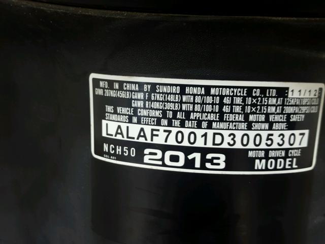 LALAF7001D3005307 - 2013 HONDA NCH50 BLACK photo 19