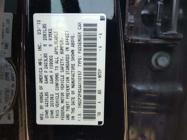 1HGCP2F82AA110157 - 2010 HONDA ACCORD EXL BLACK photo 10