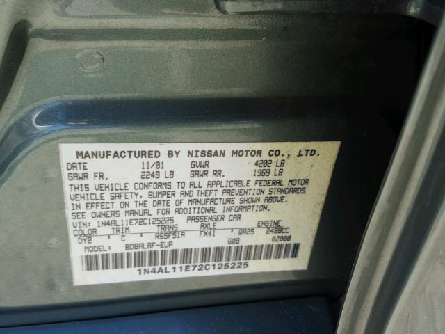 1N4AL11E72C125225 - 2002 NISSAN ALTIMA BAS GREEN photo 10