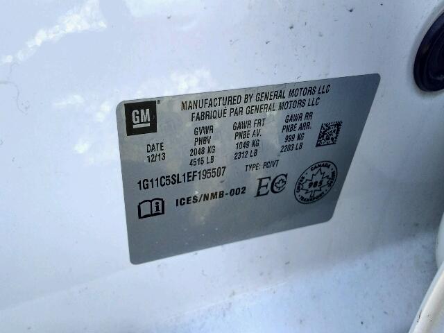 1G11C5SL1EF195507 - 2014 CHEVROLET MALIBU 1LT 白色 照片 10