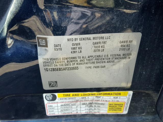 1G1ZB5EB5AF230665 - 2010 CHEVROLET MALIBU LS ლურჯი ფოტო 10