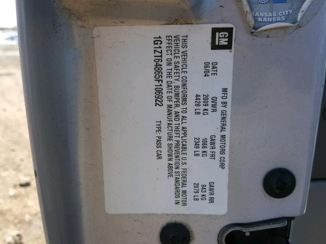 1G1ZT64865F106922 - 2005 CHEVROLET MALIBU MAX ვერცხლისფერი ფოტო 10