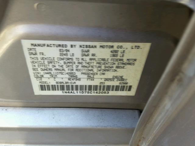 1N4AL11D75C142053 - 2005 NISSAN ALTIMA S SILVER photo 10