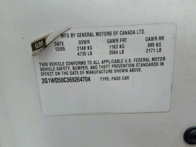 2G1WD58C369264704 - 2006 CHEVROLET IMPALA SUP 白色 照片 10