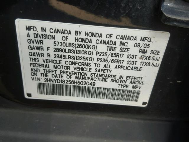 2HNYD18256H502049 - 2006 ACURA MDX BLACK photo 10