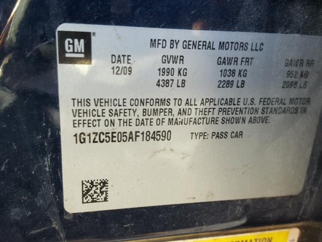 1G1ZC5E05AF184590 - 2010 CHEVROLET MALIBU 1LT 蓝色 照片 10