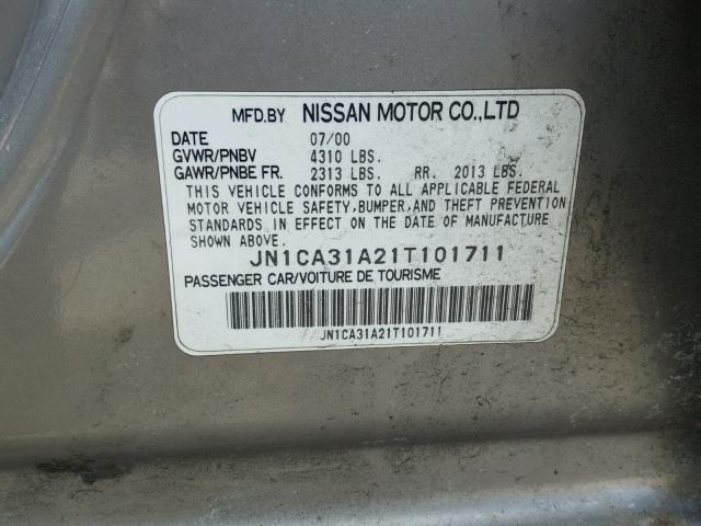 JN1CA31A21T101711 - 2001 NISSAN MAXIMA GXE SILVER photo 10