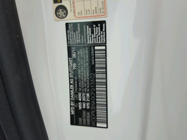WDDPK5HA0CF013602 - 2012 MERCEDES-BENZ SLK 350 WHITE photo 10