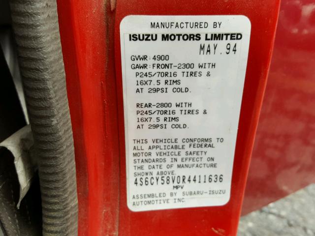 4S6CY58V0R4411636 - 1994 HONDA PASSPORT E RED photo 10