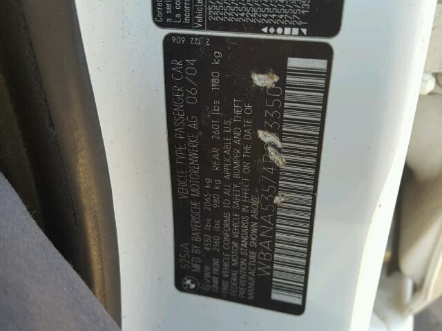 WBANA53574B853350 - 2004 BMW 525 I WHITE photo 10