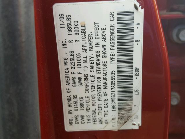 1HGCM56317A055935 - 2007 HONDA ACCORD SE RED photo 10