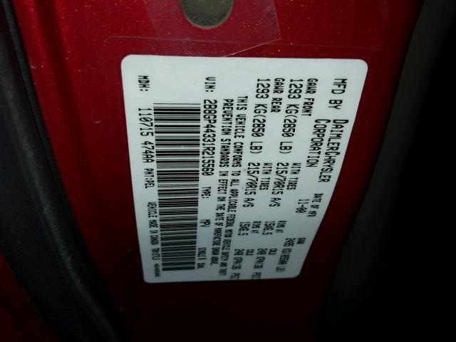 2B8GP44331R215560 - 2001 DODGE GRAND CARA RED photo 10