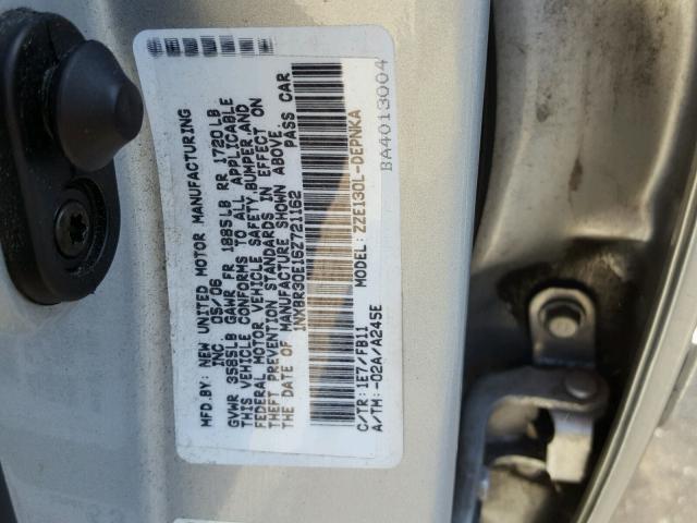 1NXBR30E16Z721162 - 2006 TOYOTA COROLLA CE SILVER photo 10