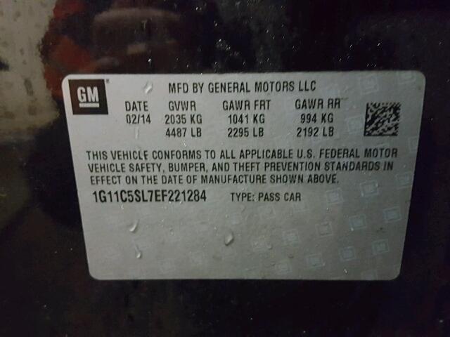 1G11C5SL7EF221284 - 2014 CHEVROLET MALIBU 1LT 黑色 照片 10