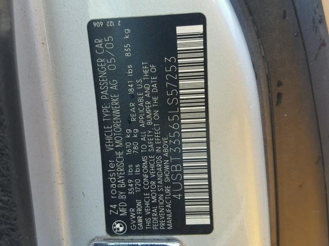 4USBT33565LS57253 - 2005 BMW Z4 2.5 SILVER photo 10