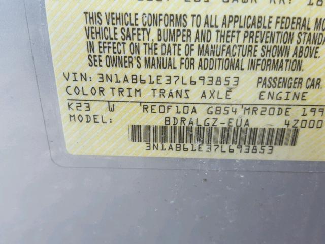 3N1AB61E37L693853 - 2007 NISSAN SENTRA 2.0 SILVER photo 10