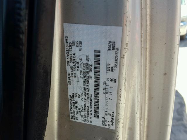 1FTRE14293HB40760 - 2003 FORD ECONOLINE GRAY photo 10