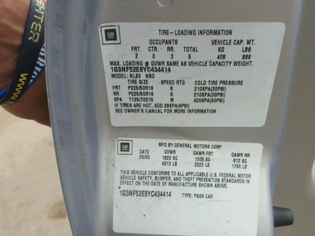 1G3NF52E8YC434414 - 2000 OLDSMOBILE ALERO GLS 银色 照片 10