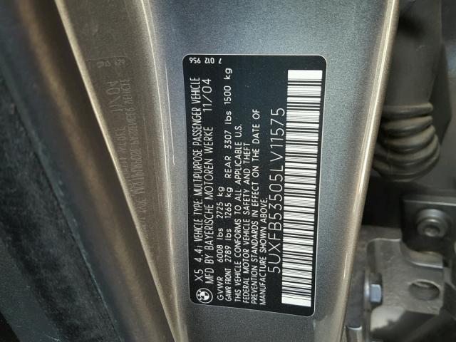 5UXFB53505LV11575 - 2005 BMW X5 4.4I GRAY photo 10