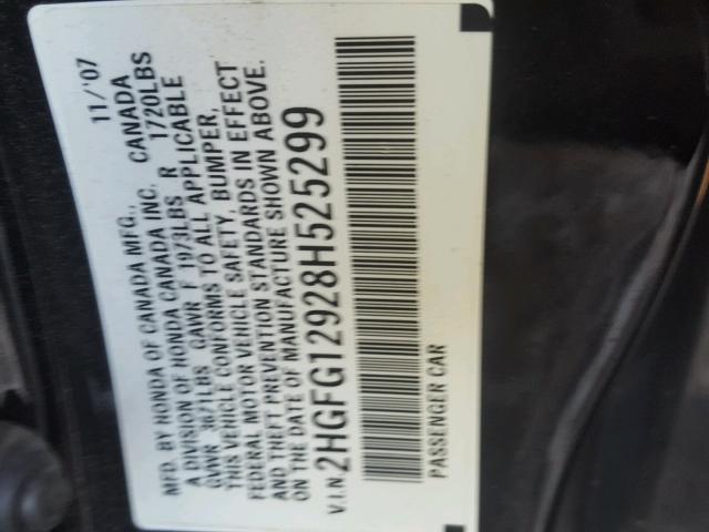 2HGFG12928H525299 - 2008 HONDA CIVIC EXL BLACK photo 10