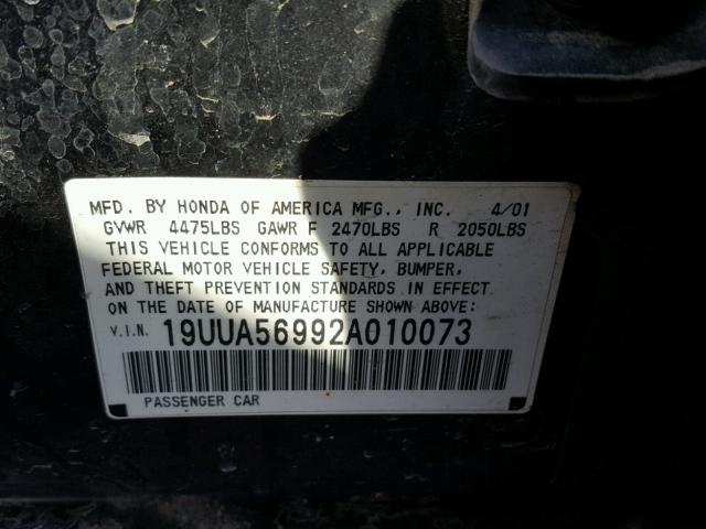 19UUA56992A010073 - 2002 ACURA 3.2TL TYPE BLACK photo 10