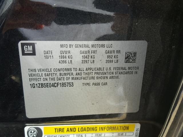 1G1ZB5E04CF185753 - 2012 CHEVROLET MALIBU LS Qara foto 10