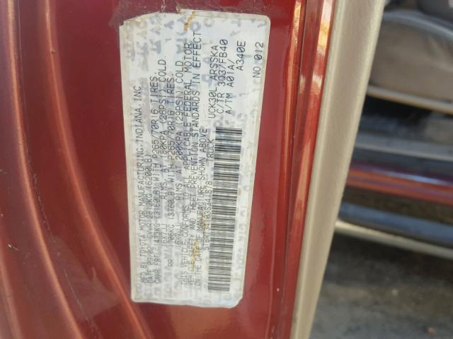 5TBRT34103S341878 - 2003 TOYOTA TUNDRA ACC BURGUNDY photo 10