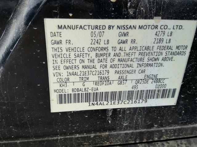 1N4AL21E37C216179 - 2007 NISSAN ALTIMA 2.5 BLACK photo 10