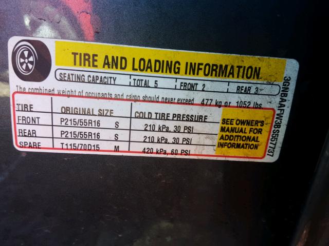 3GNBAAFW3BS557737 - 2011 CHEVROLET HHR LS GRAY photo 10