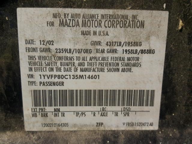 1YVFP80C135M14601 - 2003 MAZDA 6 I BLACK photo 10