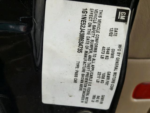 1G1NE52J43M634735 - 2003 CHEVROLET MALIBU LS შავი ფოტო 10