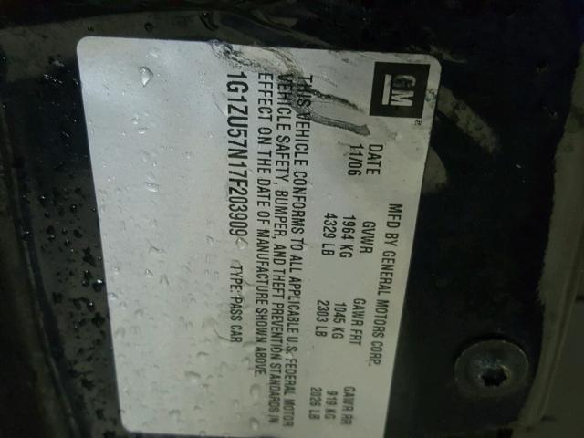 1G1ZU57N17F203909 - 2007 CHEVROLET MALIBU LTZ შავი ფოტო 10