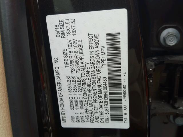 5J8TB3H36HL004489 - 2017 ACURA RDX BASE GRAY photo 10